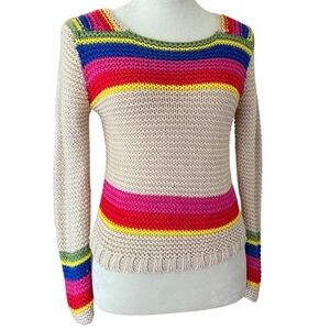 Wiseknit Rainbow Stripe Crochet Knit Sweater - Women’s Small